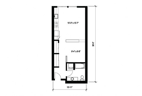 Stack House Apartments in Seattle, Washington Open 1x1 Floor Plan